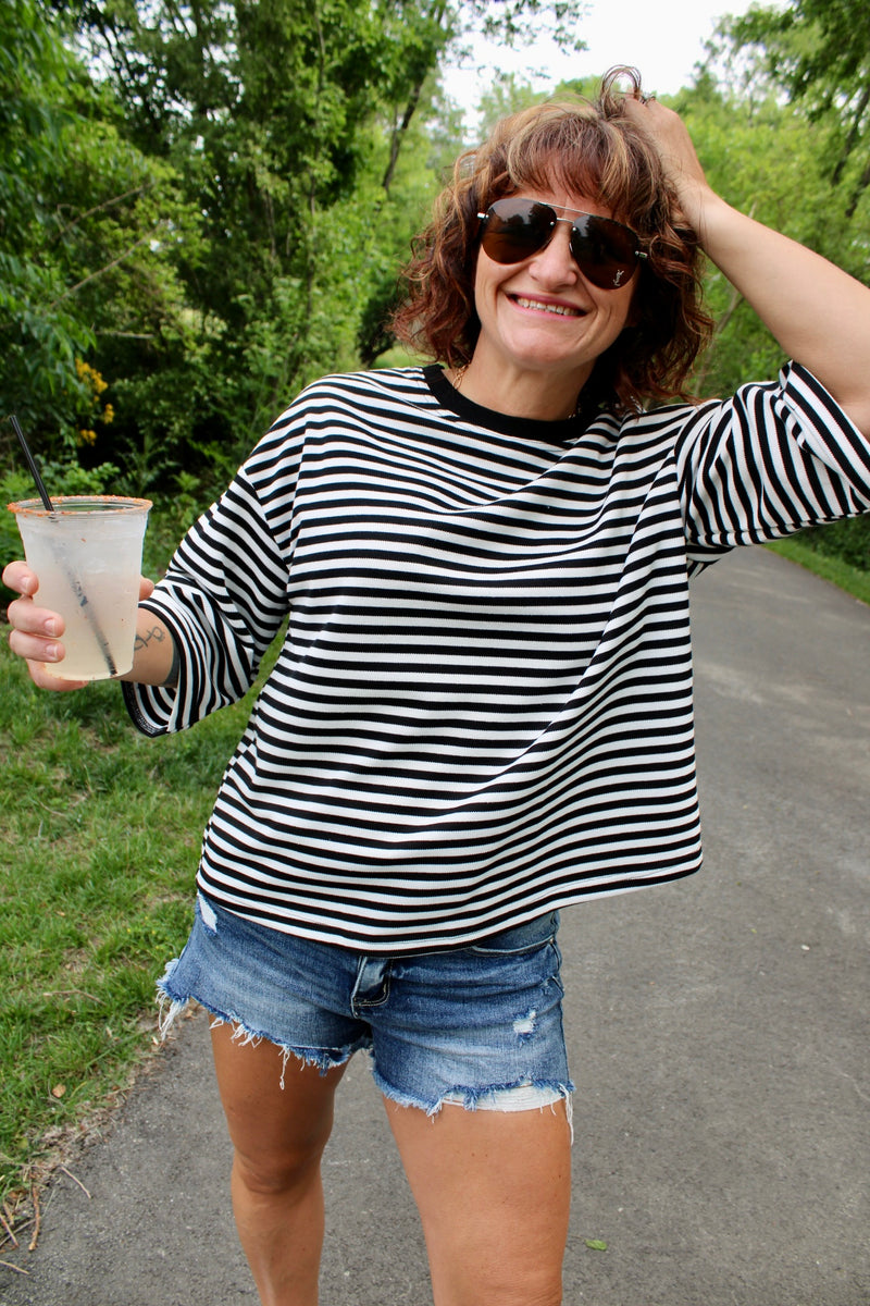 Hey You Striped Cut Out Bow Tie Top