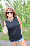 Button Back Slub Knit Cutout Muscle Tank | Black