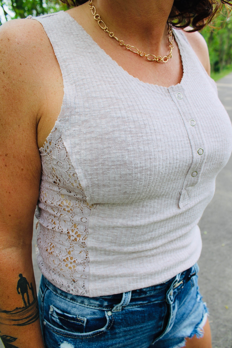Lace Detailed Henley Top | Oatmeal