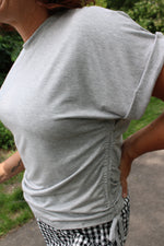 Basic Tee with Side Tie Ruching | Heather Gray