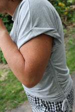 Basic Tee with Side Tie Ruching | Heather Gray