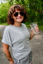 Basic Tee with Side Tie Ruching | Heather Gray
