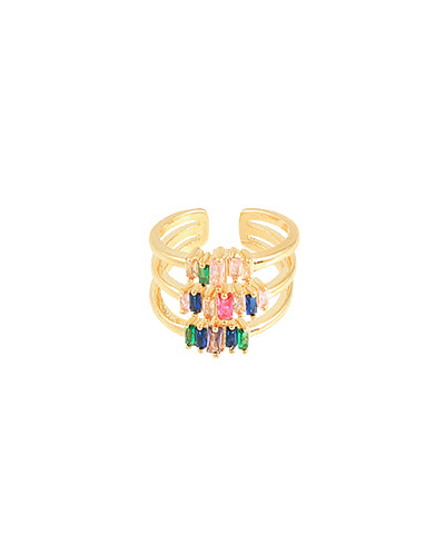 Holiday Bling 3 Row Colorful Stone Ring