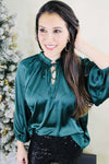 hunter green satin holiday top for women