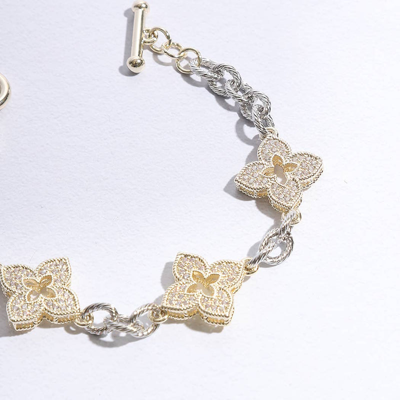 3 Clover Pave Clover Mop Link Bracelet: BKM / ONE SIZE