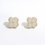 Gold Tone Outline CZ Pave Clover Post Earrings: EG / ONE SIZE