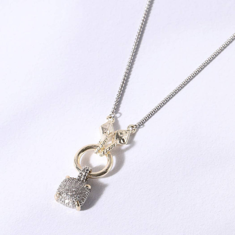 Square Pendant CZ Pave Necklace: K / ONESIZE