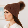 Faux Fur Pom Sparkly Ribbed Knit Winter Beanie Hat: Black