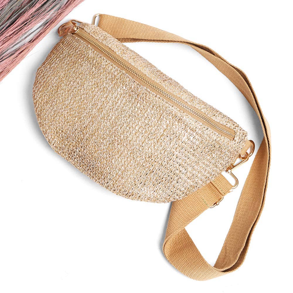 Solid Embroidered Crossbody Belt Bag / Fanny Pack: Gold