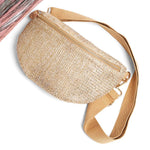Solid Embroidered Crossbody Belt Bag / Fanny Pack: Gold