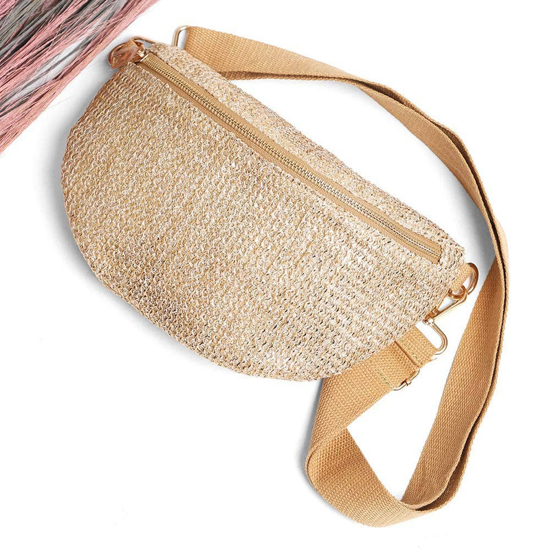Solid Embroidered Crossbody Belt Bag / Fanny Pack: Gold
