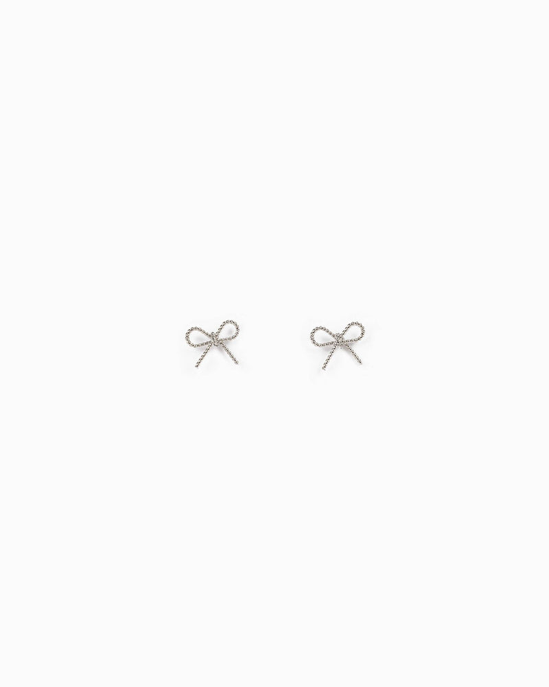 Rope Texture Bow Stud Earrings: Rhodium