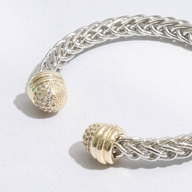 Braid Wire Design Bangle CZ Cylinder Edge Bracelet: B / ONE SIZE