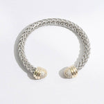 Braid Wire Design Bangle CZ Cylinder Edge Bracelet: B / ONE SIZE
