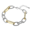Stone Paved Two Tone Textured Metal Chain Link Bracelet