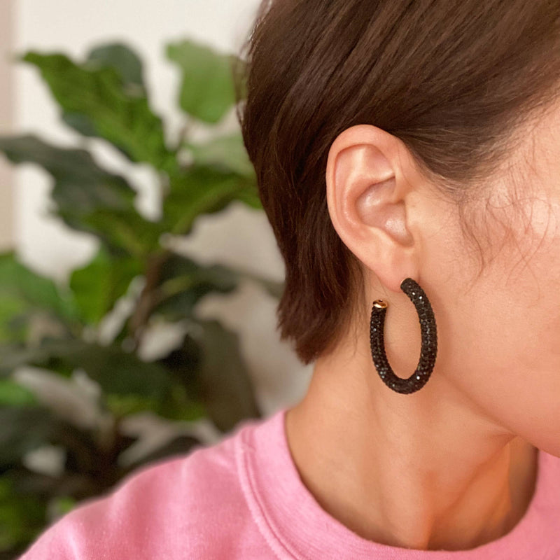 Retro Bling Hoop Earrings: Black