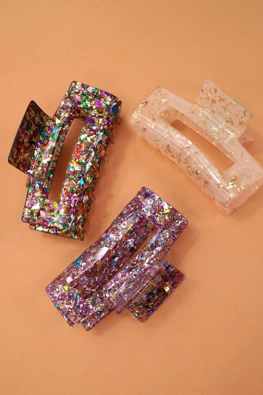 LARGE TRENDY GLITTER RECTANGLE HAIR CLAW CLIPS