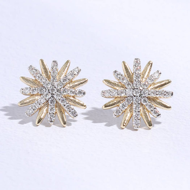 Starburst Shape CZ Pave Stone Stud Post Earring: E / ONE SIZE