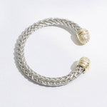 Braid Wire Design Bangle CZ Cylinder Edge Bracelet: B / ONE SIZE
