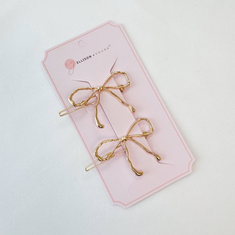 Wobbly Gold Metal Bow Hair Clip Set Of 2