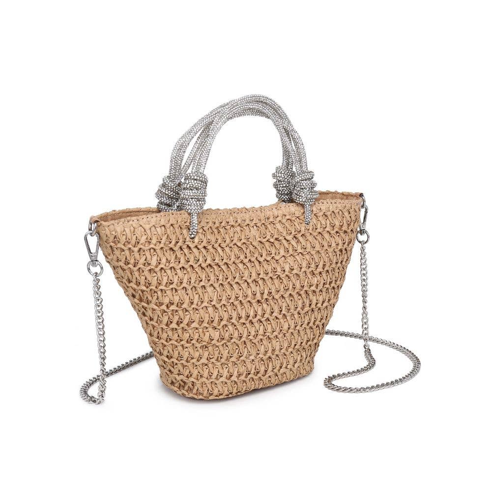 Gaia Straw Mini Tote with Crystal Handles: Natural