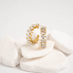 18K Gold PVD Stainless Steel Marquis CZ Stone Hoop Earrings: Gold