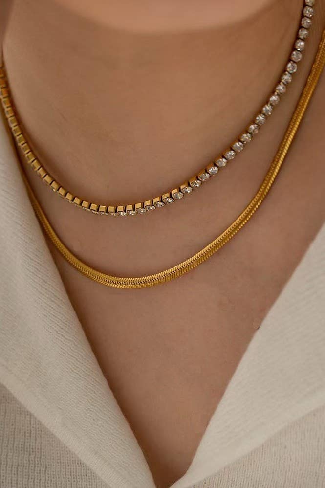 STAINLESS STEEL TARNISH FREE RHINESTONE NECKLACE | GOLD