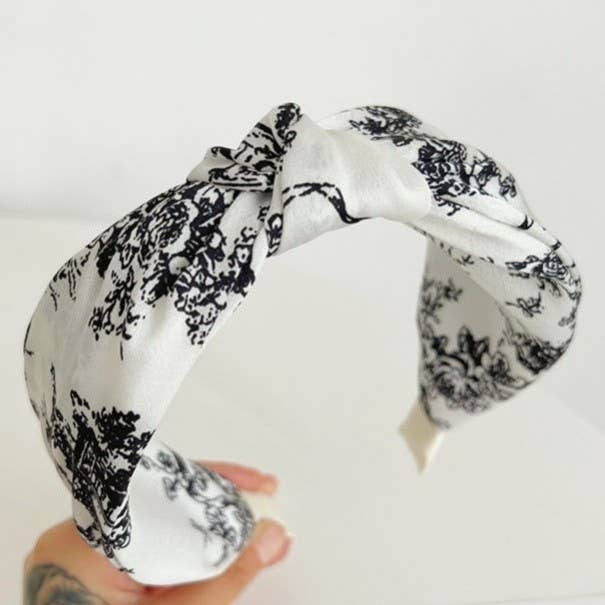 FLORAL TOILE PATTERN VINTAGE HAIR BAND BANGS | Black