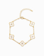 Single CZ MOP Clover Station Bracelet: White