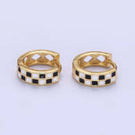 24K Gold Filled 13mm Checkered Enamel Huggie Earring