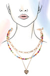 MULTI LAYERED BEADED HEART CHARM NECKLACE | 80N1243: GOLD