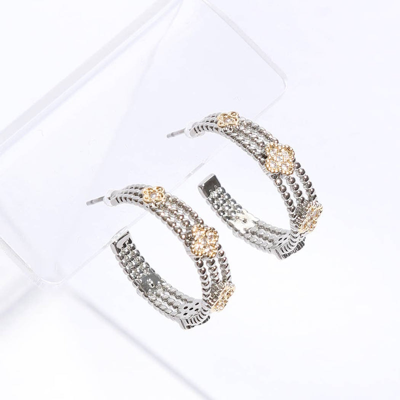 Mini Clover CZ Layer Hoop Earrings