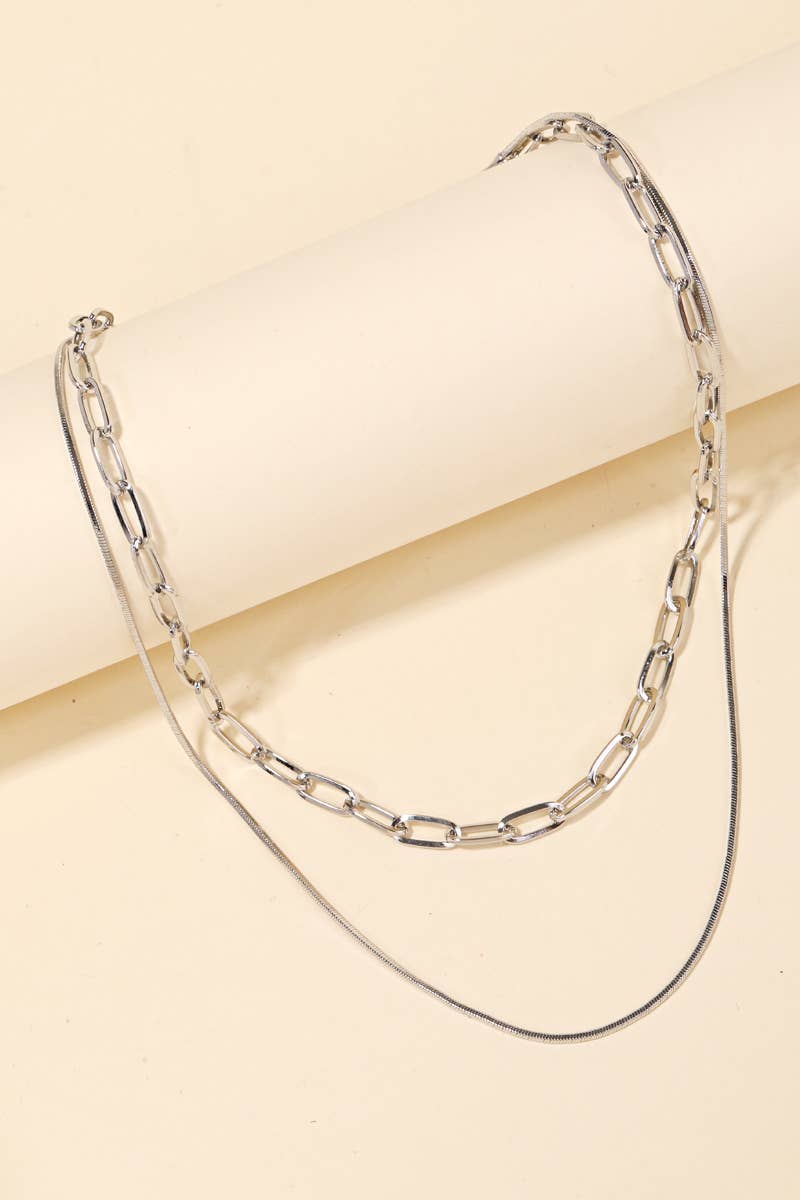 Double Chain Layered Necklace | Silver