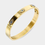 118 Rhinestone Embellished Triple Evil Eye Stainless Steel Bracelet: Gold