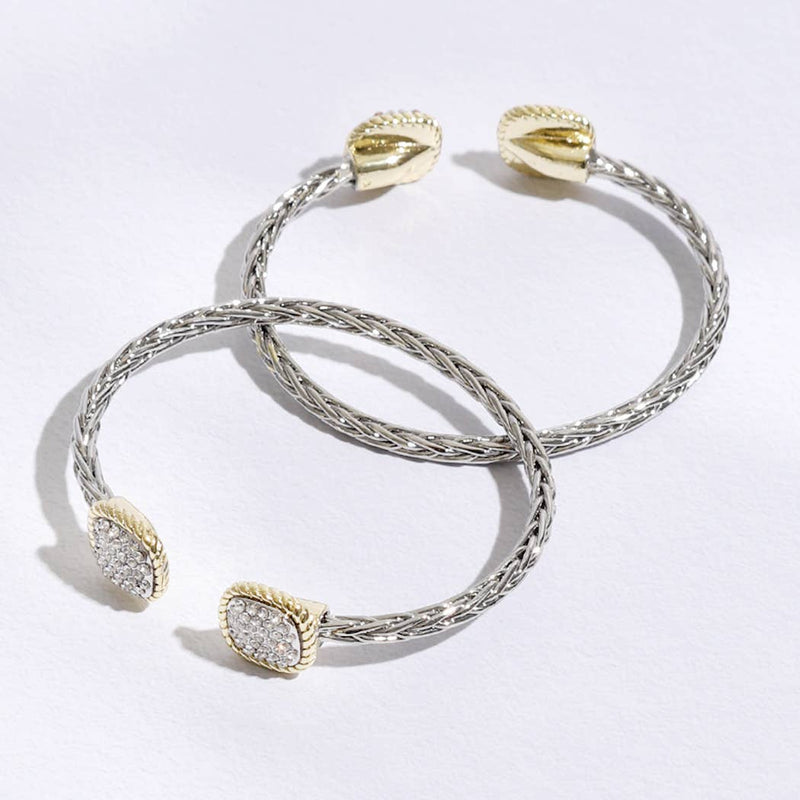 CZ Square Edge Designed Braided Bangle Bracelet: MULTI / ONE SIZE