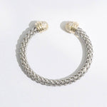 Braid Wire Design Bangle CZ Cylinder Edge Bracelet: B / ONE SIZE