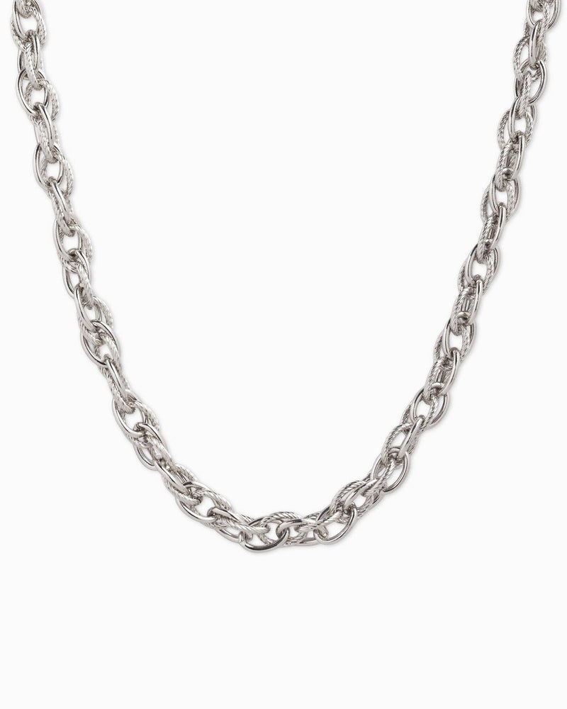 Multi Texture Oval Link Chain Necklace: Rhodium