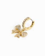 Pave Ribbon Drop Hoop Earrings: Gold
