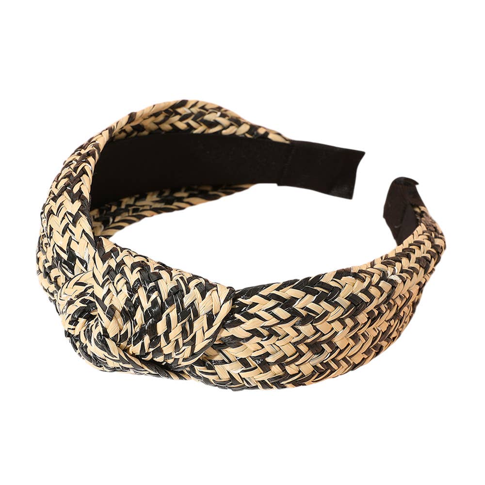 Raffia Weave Knot Headband: Black