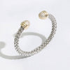 Braid Wire Design Bangle CZ Cylinder Edge Bracelet: B / ONE SIZE