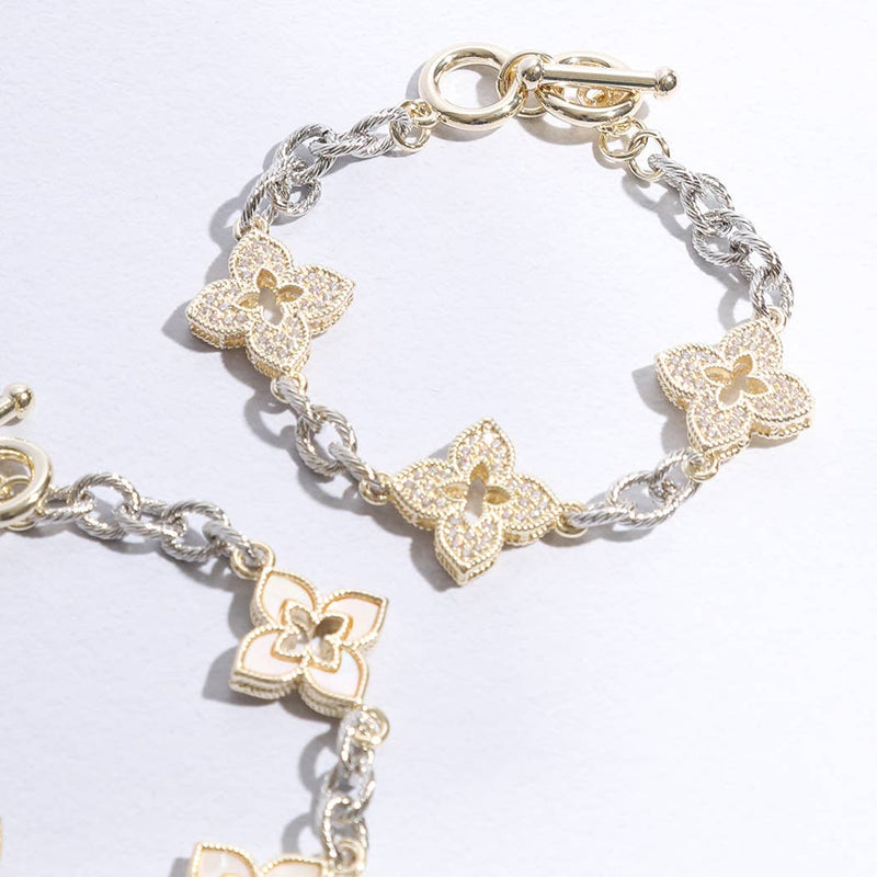 3 Clover Pave Clover Mop Link Bracelet: BKM / ONE SIZE