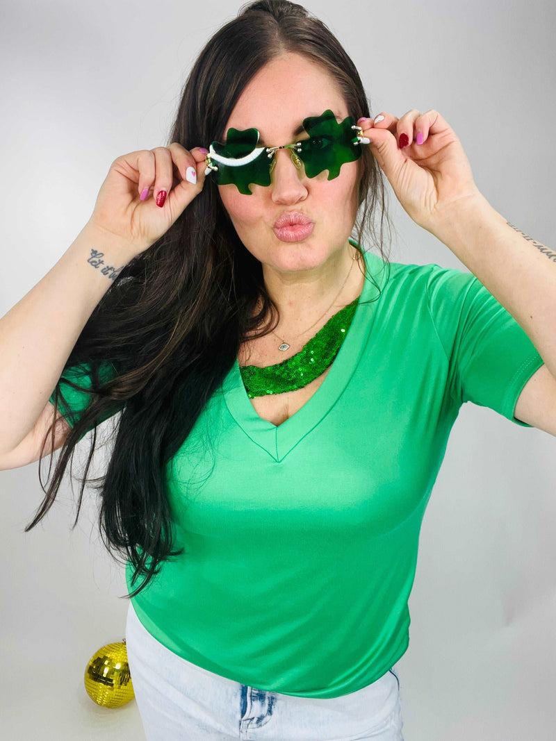 Kiss My Irish A** Sequin Band Asymmetrical Top | Green