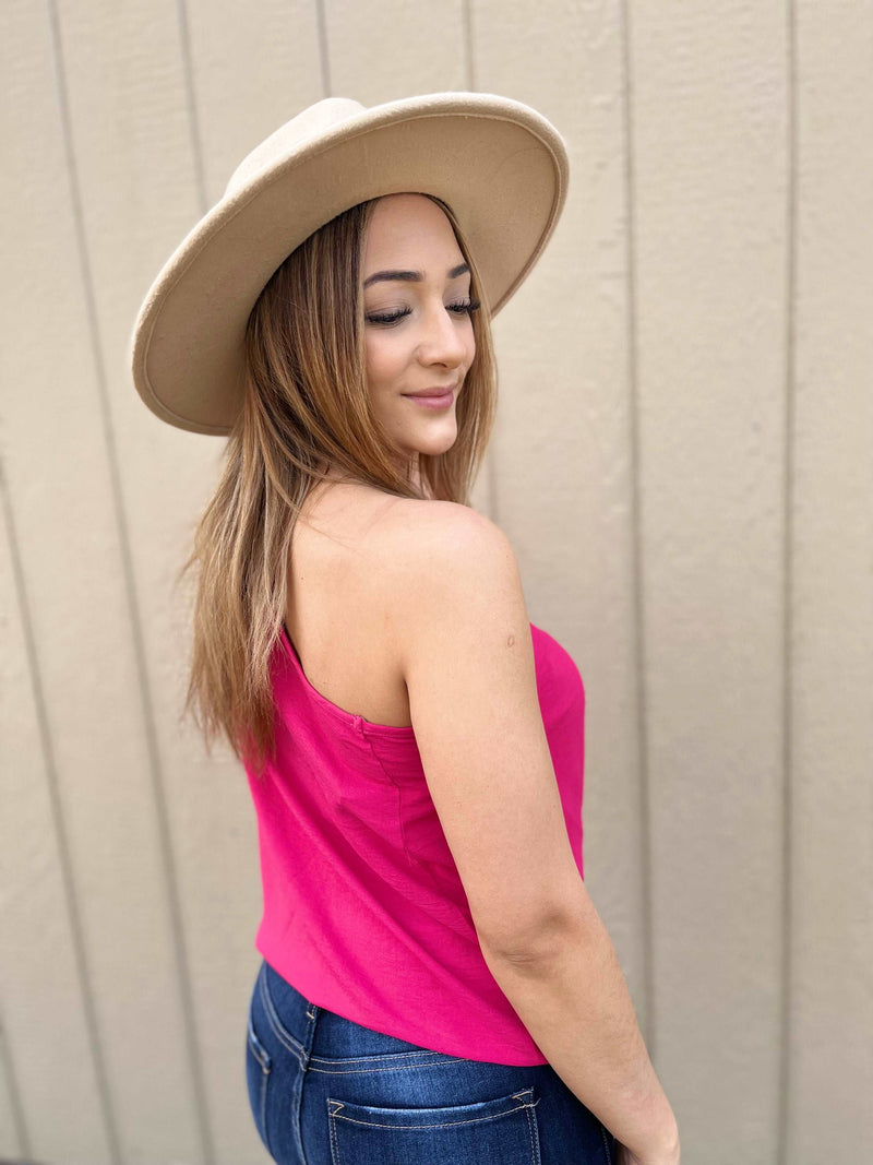 Here to Stay One Shoulder Top - Fuchsia - Jaclyn Sue Boutique 