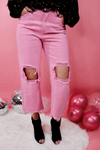 Amelie Distressed Denim Pants | Pink