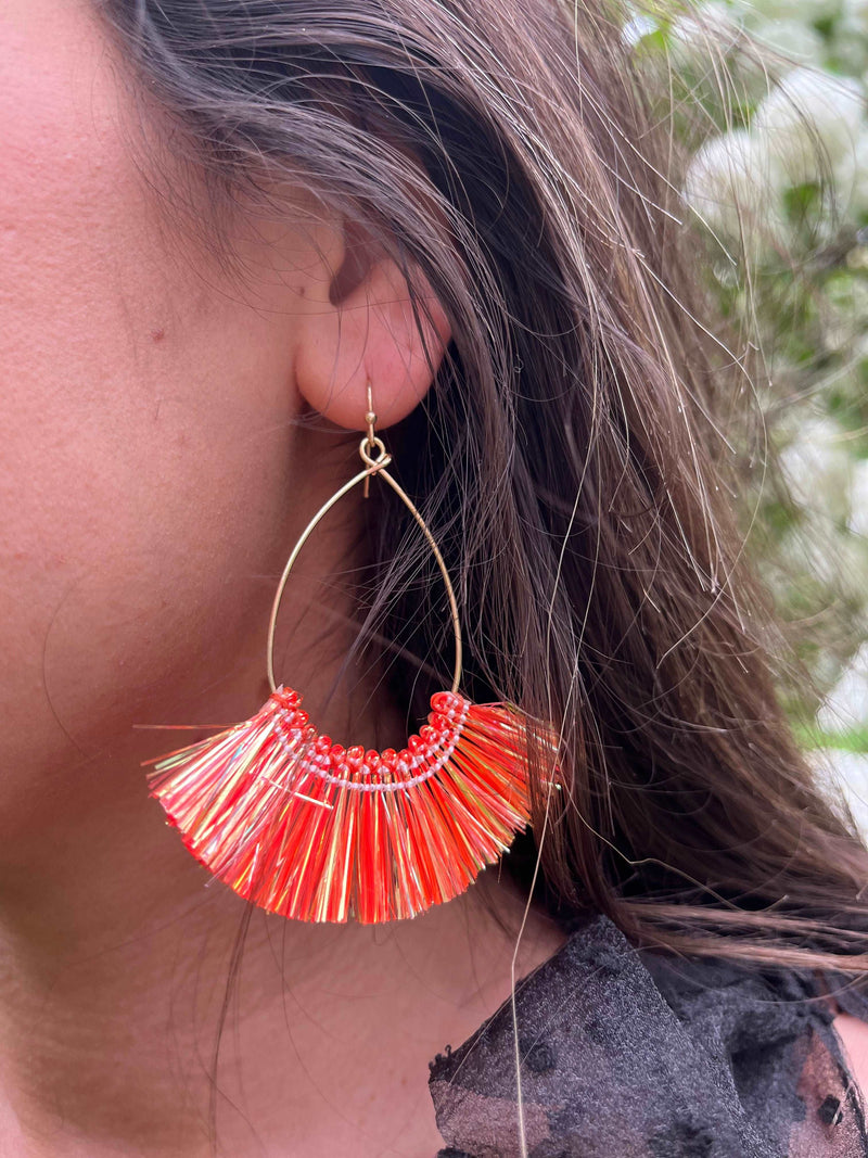 Foil Thread Tassel Earrings - Coral - Jaclyn Sue Boutique 