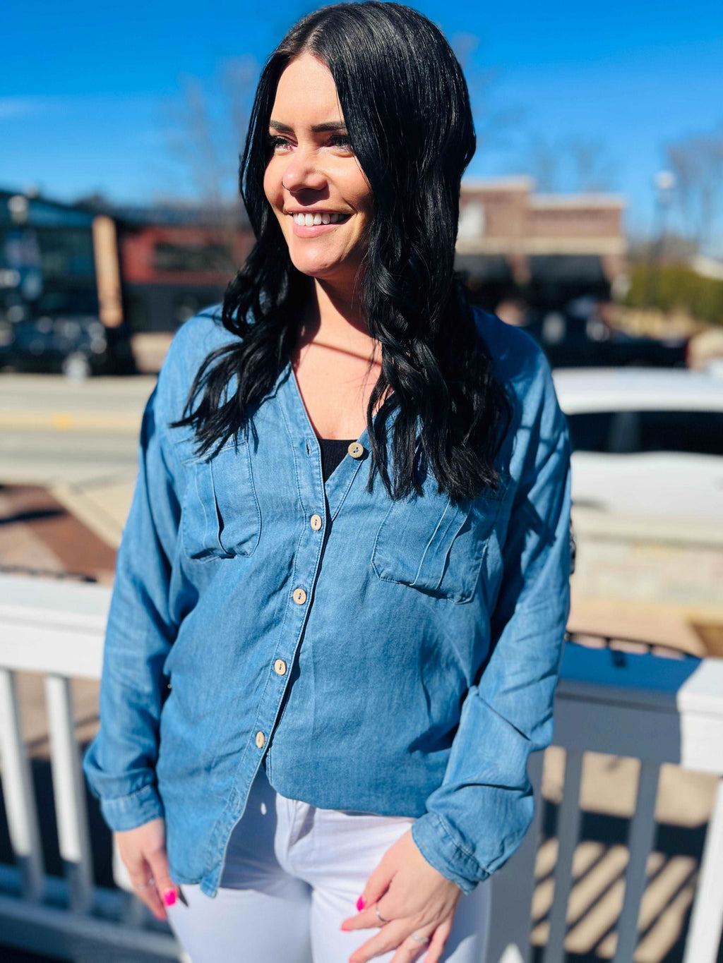 Blue Jean Baby Button Down Top | Medium Blue