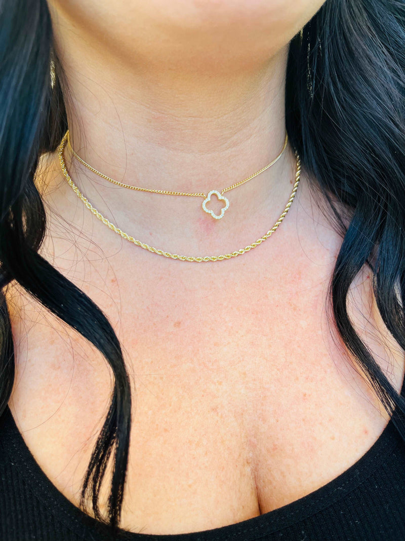 Layered Clover Charm Necklace | Gold