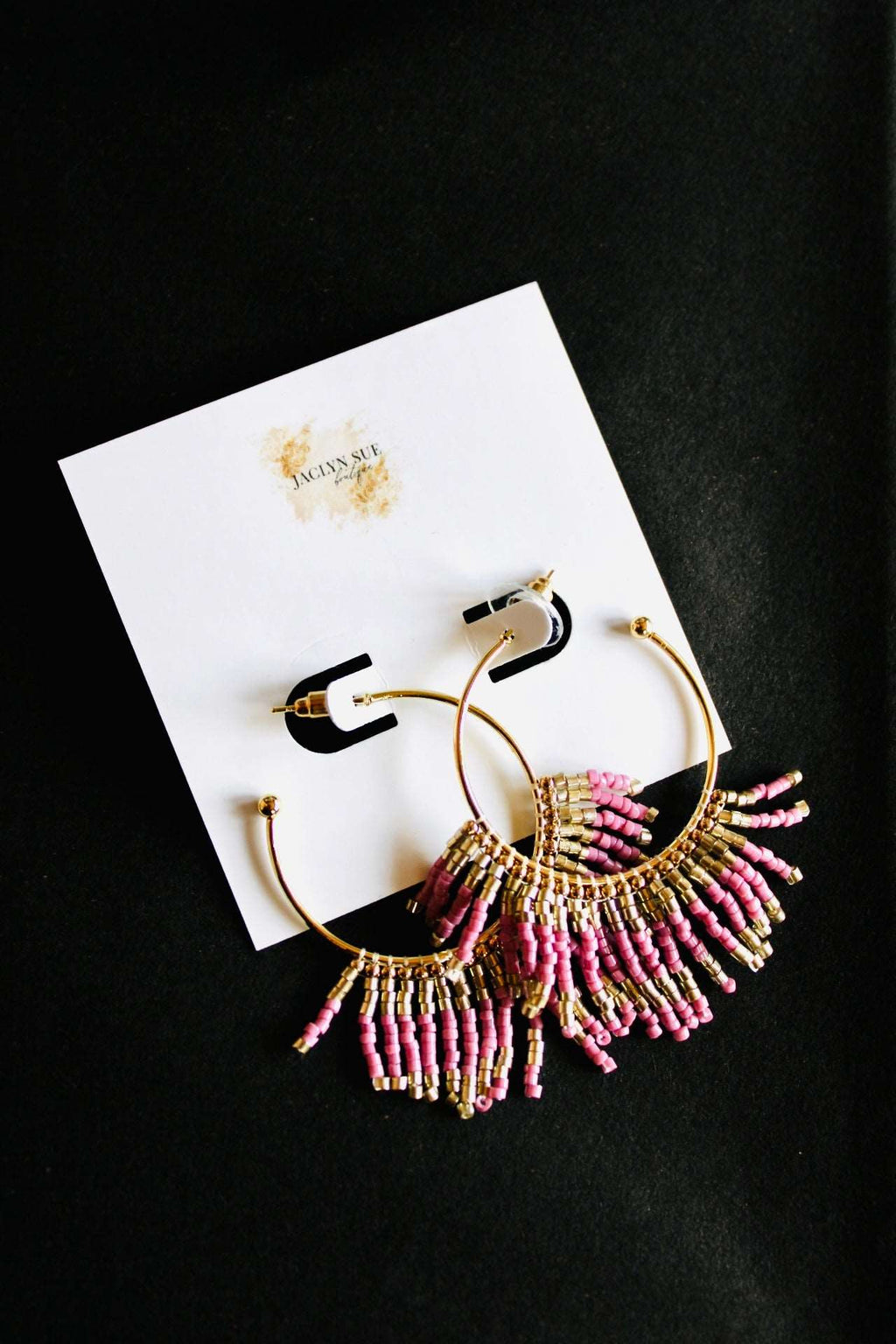 Beaded Hoop Earrings | Dark Pink