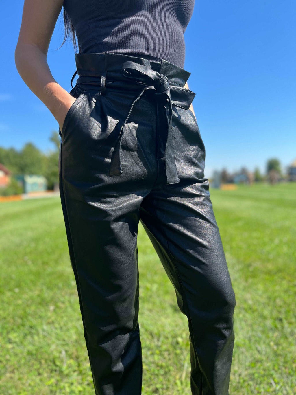 Blaire Paper Bag Vegan Trouser | Black