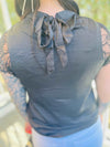 Bria Lace Sleeve Tie Back Top | Black